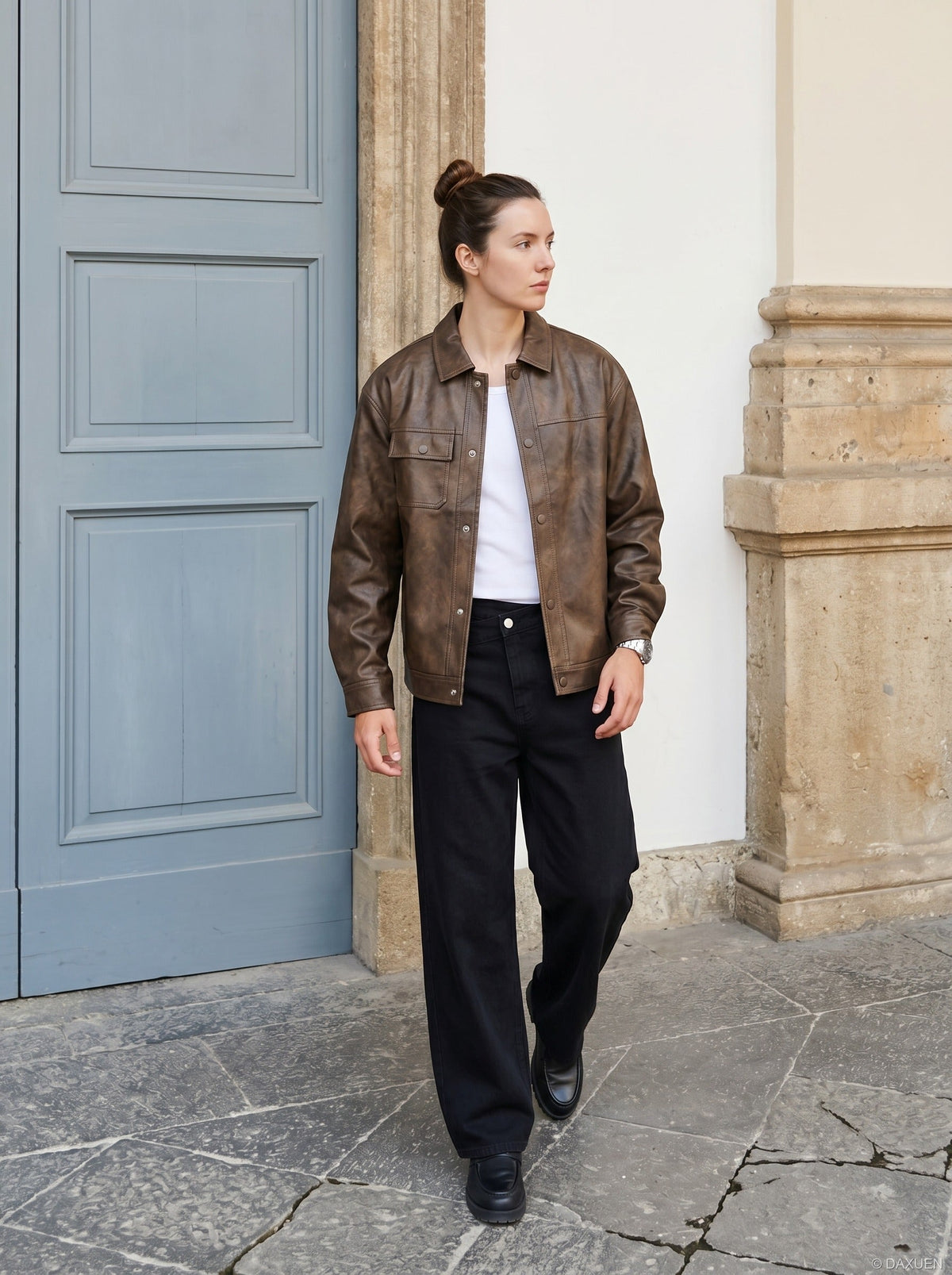 DAXUEN Wide-leg black denim jeans — model photo