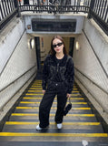DAXUEN Wide-leg black denim jeans — model photo