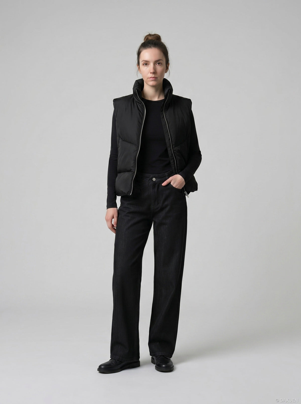 DAXUEN Wide-leg black denim jeans — model photo