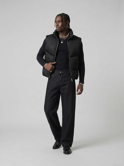 DAXUEN Wide-leg black denim jeans — model photo