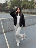 Wide-Leg Black Knit Sweatpants