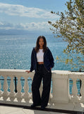 DAXUEN black wide-leg relaxed pants with drawstrings — model photo