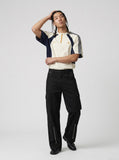 DAXUEN black wide-leg workwear pants — model photo