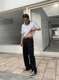DAXUEN black wide-leg workwear pants — model photo