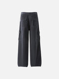 Wide-leg cargo jeans in washed denim