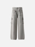 Wide-leg cargo jeans in washed denim