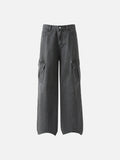 Wide-leg cargo jeans in washed denim