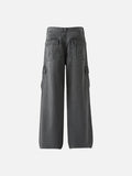 Wide-leg cargo jeans in washed denim