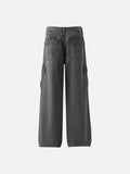 Wide-leg cargo jeans in washed denim