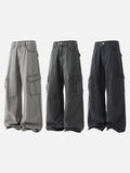 Wide-leg cargo jeans in washed denim