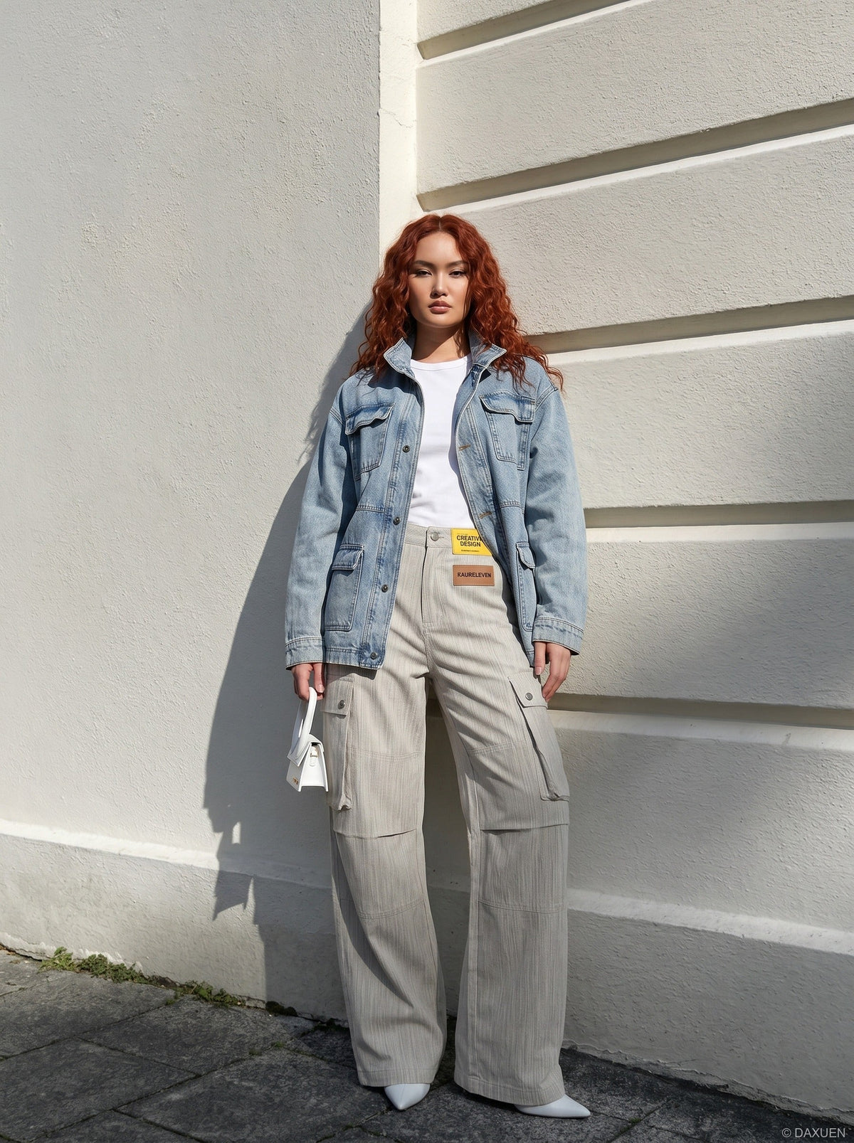 DAXUEN Wide-leg cargo pants with multiple pockets — model photo