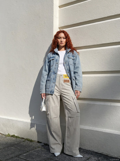DAXUEN Wide-leg cargo pants with multiple pockets — model photo