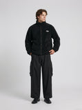 DAXUEN Wide-leg loose-fit cargo pants in dark grey and black — model photo