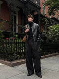 DAXUEN Wide-leg loose-fit cargo pants in dark grey and black — model photo