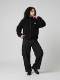 DAXUEN Wide-leg loose-fit cargo pants in dark grey and black — model photo
