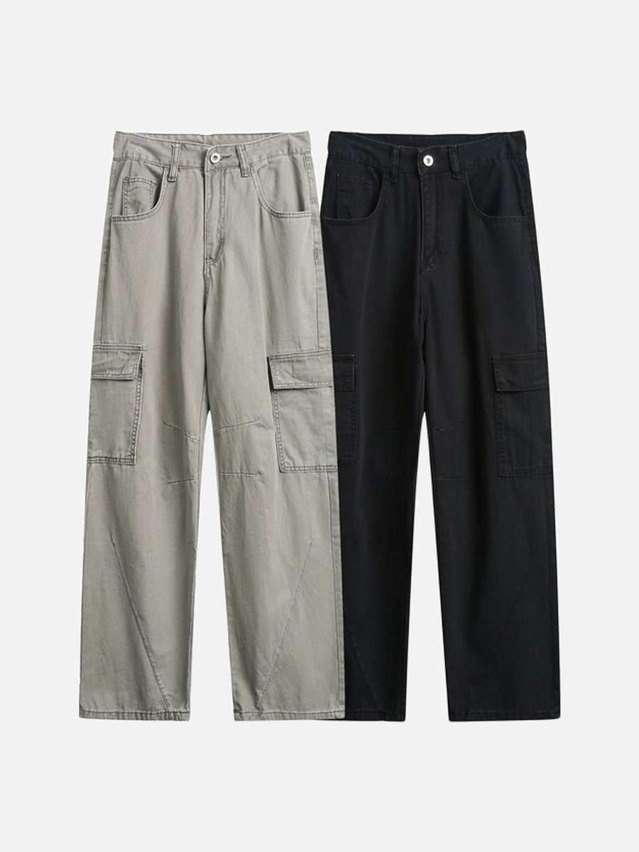 DAXUEN black wide-leg cargo pants with angled stitching