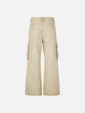 DAXUEN beige wide-leg cargo pants with inverted rivets