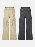 DAXUEN beige wide-leg cargo pants with inverted rivets