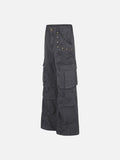 DAXUEN beige wide-leg cargo pants with inverted rivets