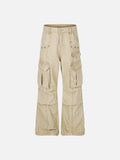 DAXUEN beige wide-leg cargo pants with inverted rivets