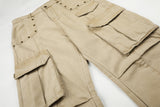 DAXUEN beige wide-leg cargo pants with inverted rivets