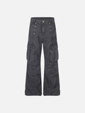 DAXUEN beige wide-leg cargo pants with inverted rivets