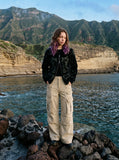 DAXUEN khaki cargo pocket wide-leg pants — model photo