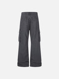 DAXUEN beige wide-leg cargo pants with inverted rivets