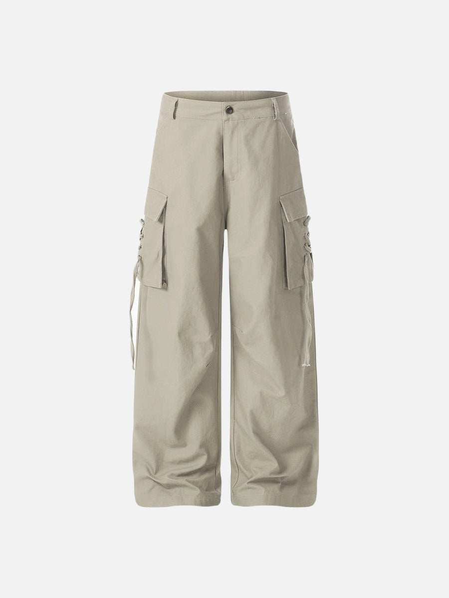 DAXUEN Wide-leg cargo pants in light beige/khaki color