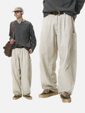 DAXUEN beige wide-leg cargo pants with vertical stitching
