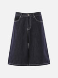 DAXUEN dark black wide-leg contrast-stitch denim culottes