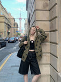 DAXUEN dark black wide-leg contrast-stitch denim culottes — model photo