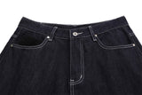 DAXUEN dark black wide-leg contrast-stitch denim culottes