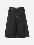 DAXUEN dark black wide-leg contrast-stitch denim culottes