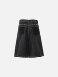 DAXUEN dark black wide-leg contrast-stitch denim culottes