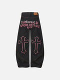 DAXUEN Wide-leg dark denim pants with embroidery