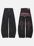 DAXUEN Wide-leg dark denim pants with embroidery