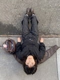 DAXUEN dark grey wide-leg denim pants — model photo