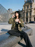 DAXUEN dark grey wide-leg denim pants — model photo