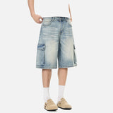 DAXUEN Men's wide-leg denim cargo shorts