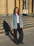 DAXUEN Wide-leg denim jeans with unique patches — model photo