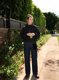 DAXUEN Wide-leg denim jeans with unique patches — model photo