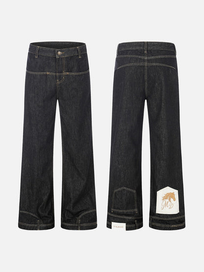 DAXUEN Wide-leg denim jeans with embroidered details