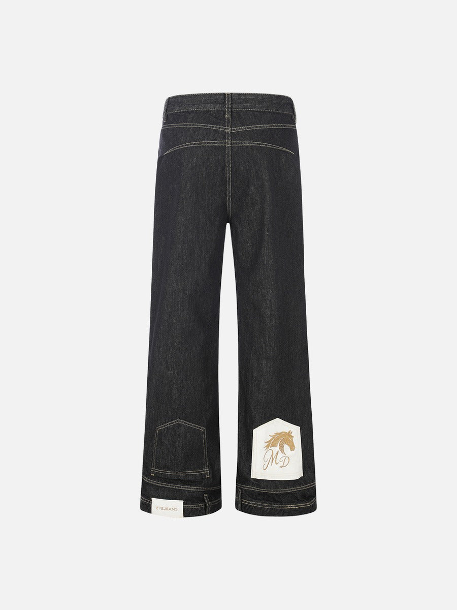 DAXUEN Wide-leg denim jeans with embroidered details