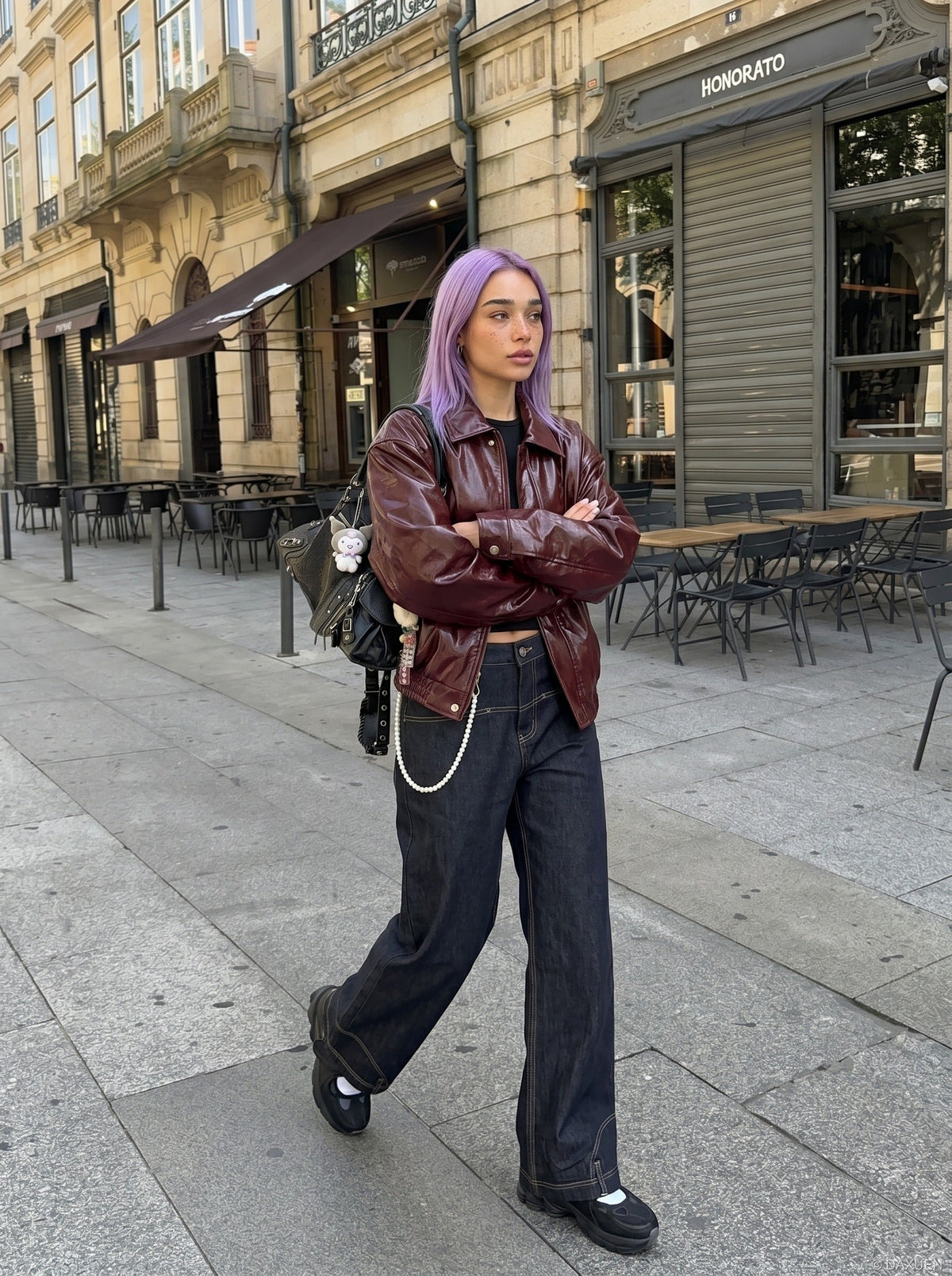 DAXUEN Wide-leg denim jeans with embroidered details — model photo