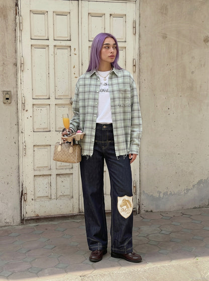 DAXUEN Wide-leg denim jeans with embroidered details — model photo