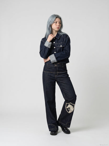DAXUEN Wide-leg denim jeans with embroidered details — model photo