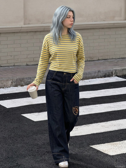 DAXUEN Wide-leg denim jeans with embroidered details — model photo