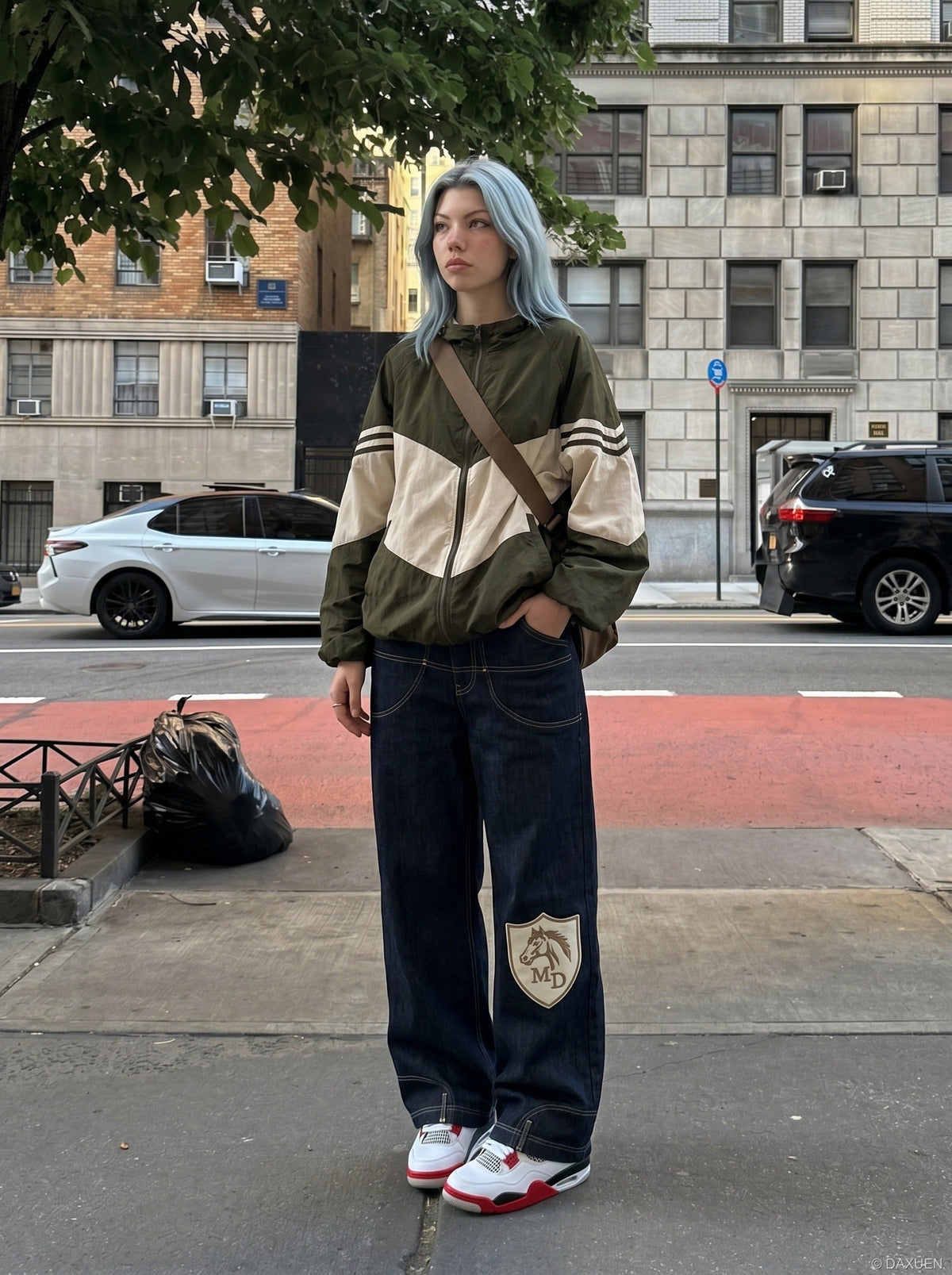 DAXUEN Wide-leg denim jeans with embroidered details — model photo