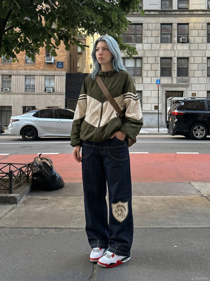 DAXUEN Wide-leg denim jeans with embroidered details — model photo